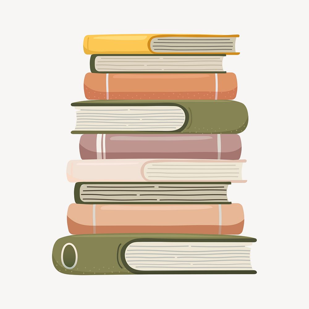 Book stack collage element, cute cartoon illustration vector