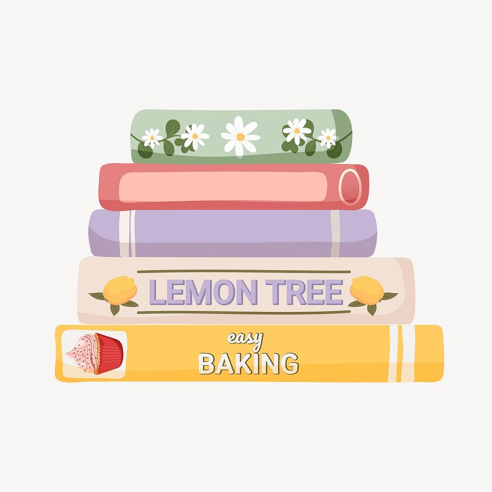 Book stack collage element, cute cartoon illustration vector
