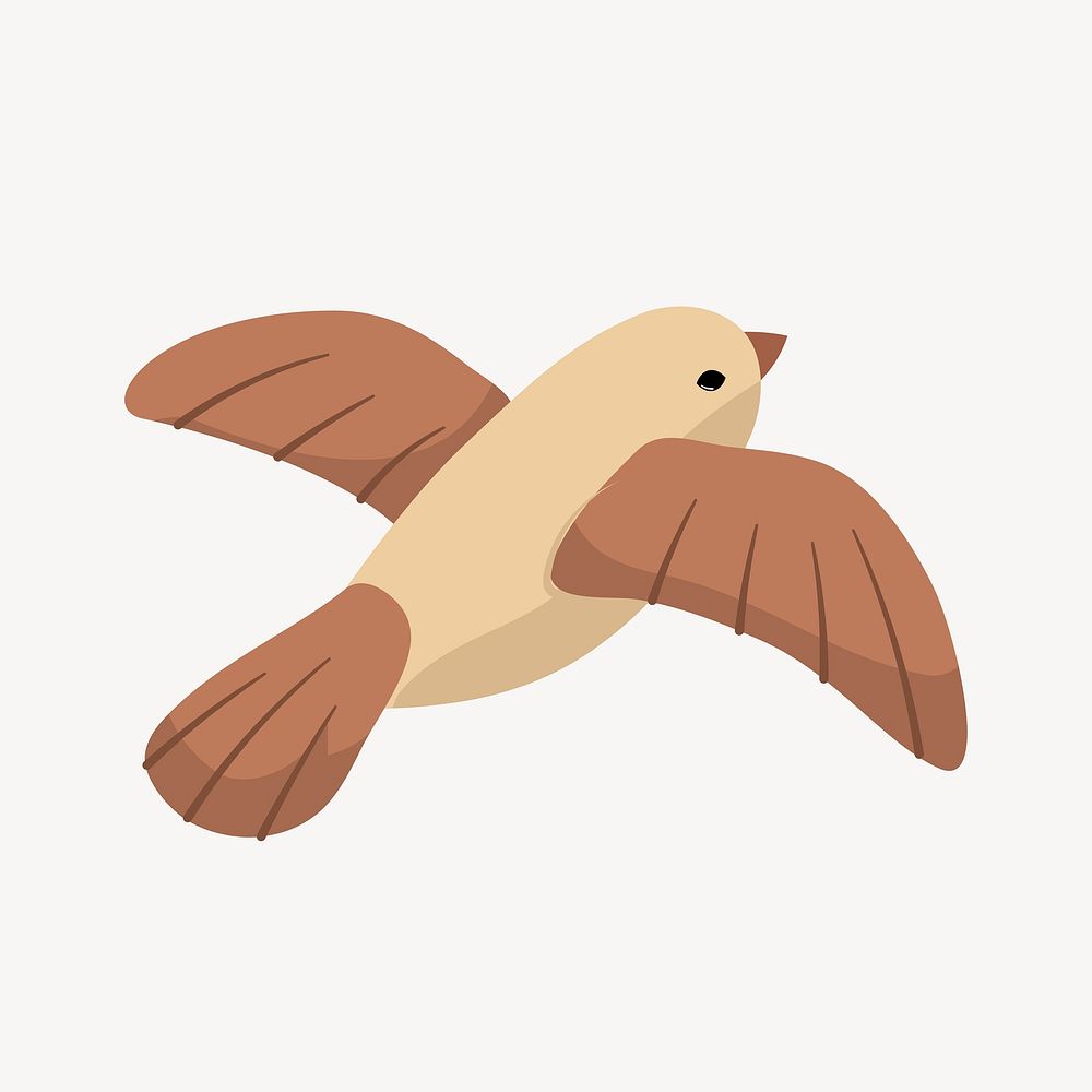 Brown bird collage element, cute cartoon illustration vector