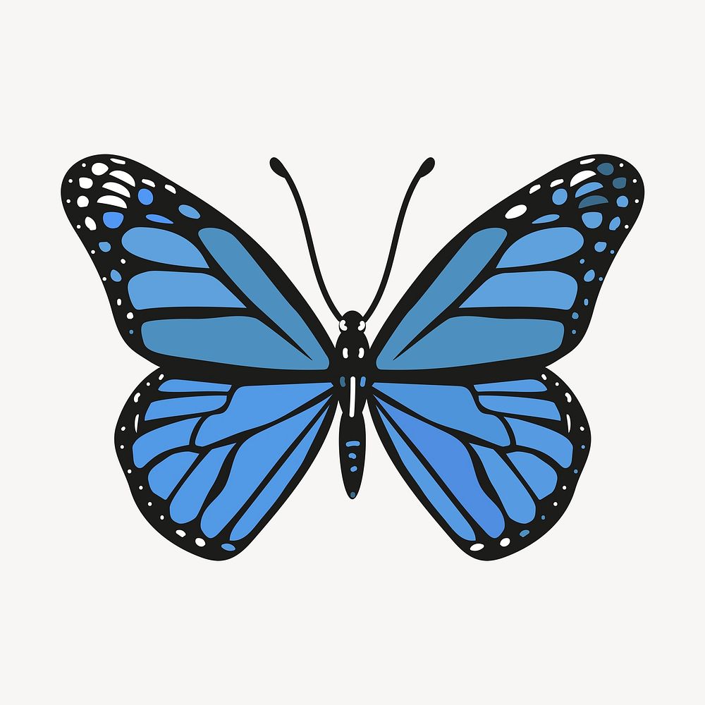 Blue butterfly clipart, cute cartoon illustration psd