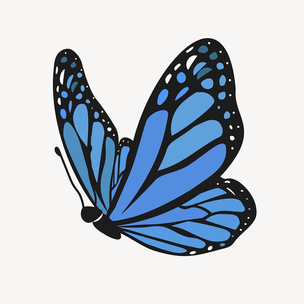 Blue butterfly collage element, cute cartoon illustration vector