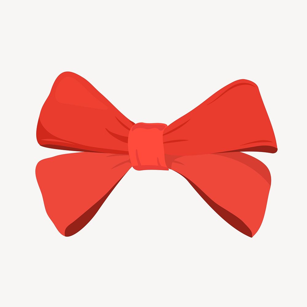 Red bow collage element, cute cartoon illustration vector