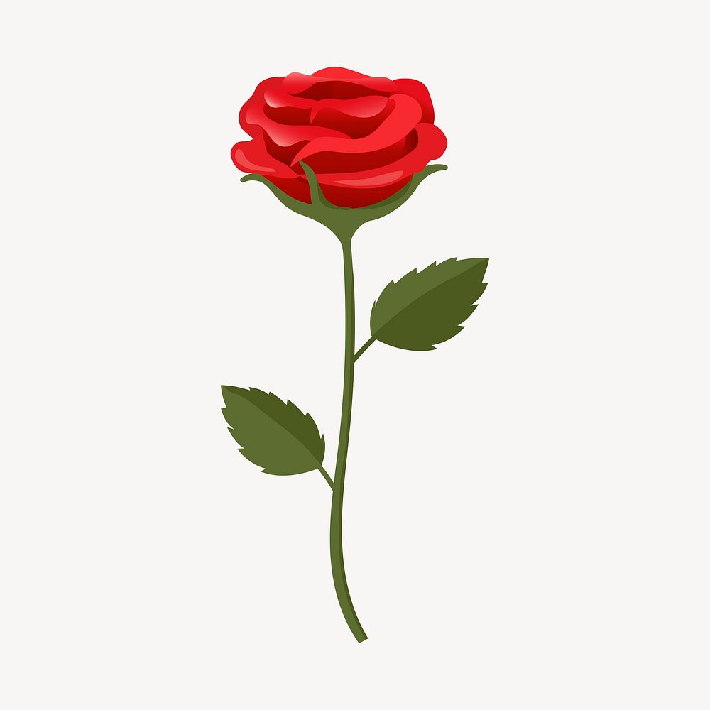 Red rose collage element, cute cartoon illustration vector