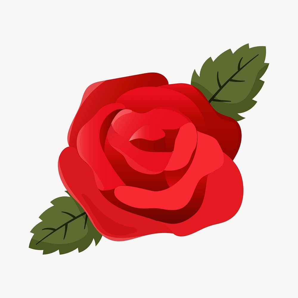 Red rose clipart, cute cartoon illustration psd