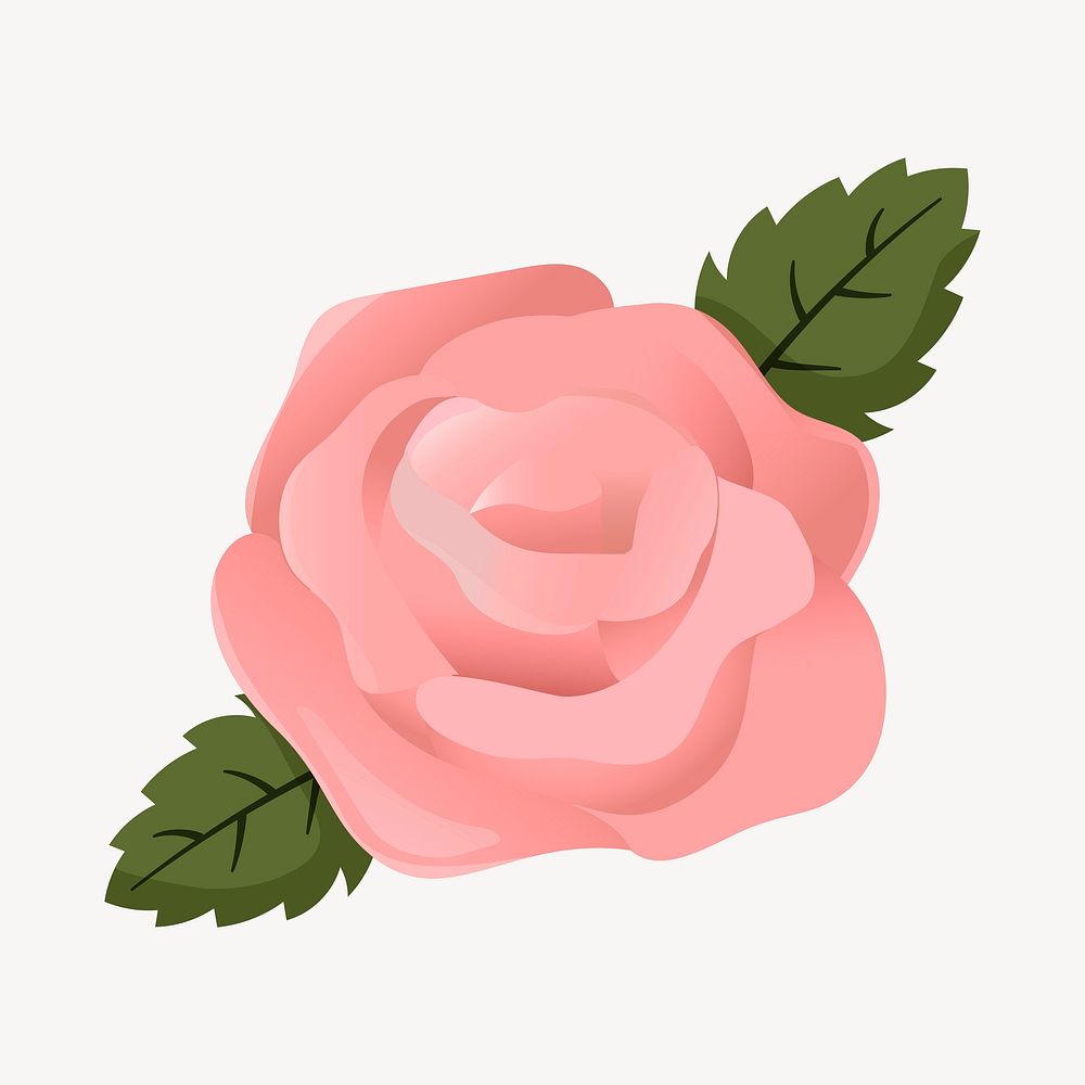 Pink rose, cute cartoon illustration