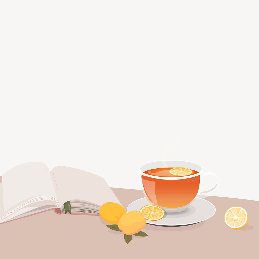 Lemon tea border collage element, cute cartoon illustration psd