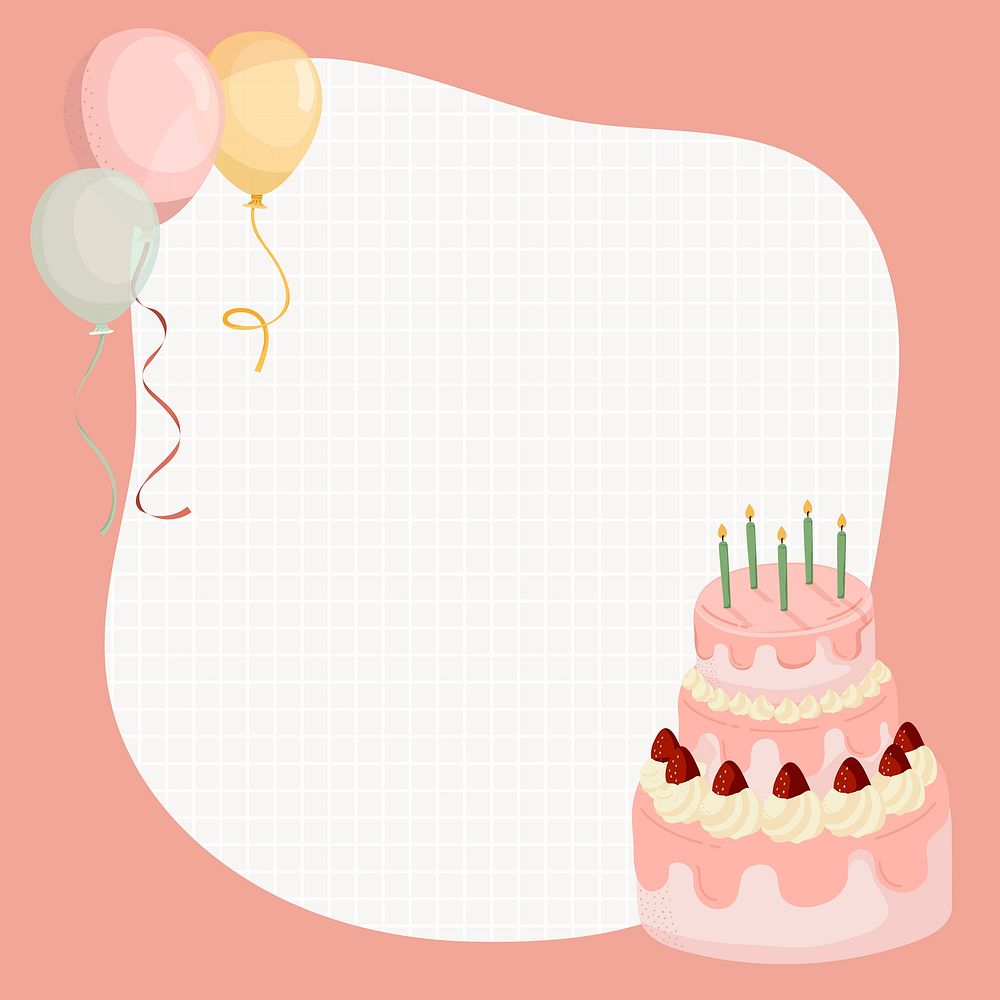 Pink birthday frame collage element, cute cartoon illustration vector