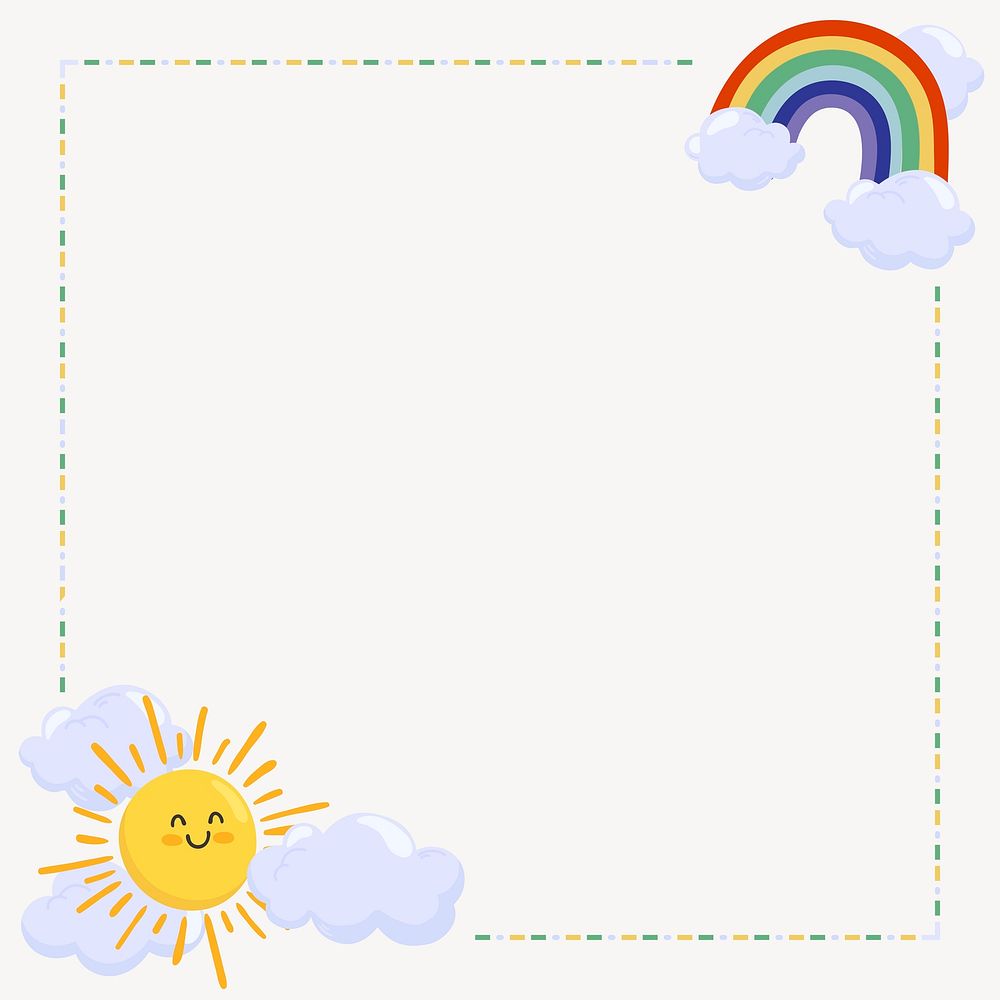 Rainbow & sun frame background, cute cartoon illustration, design space
