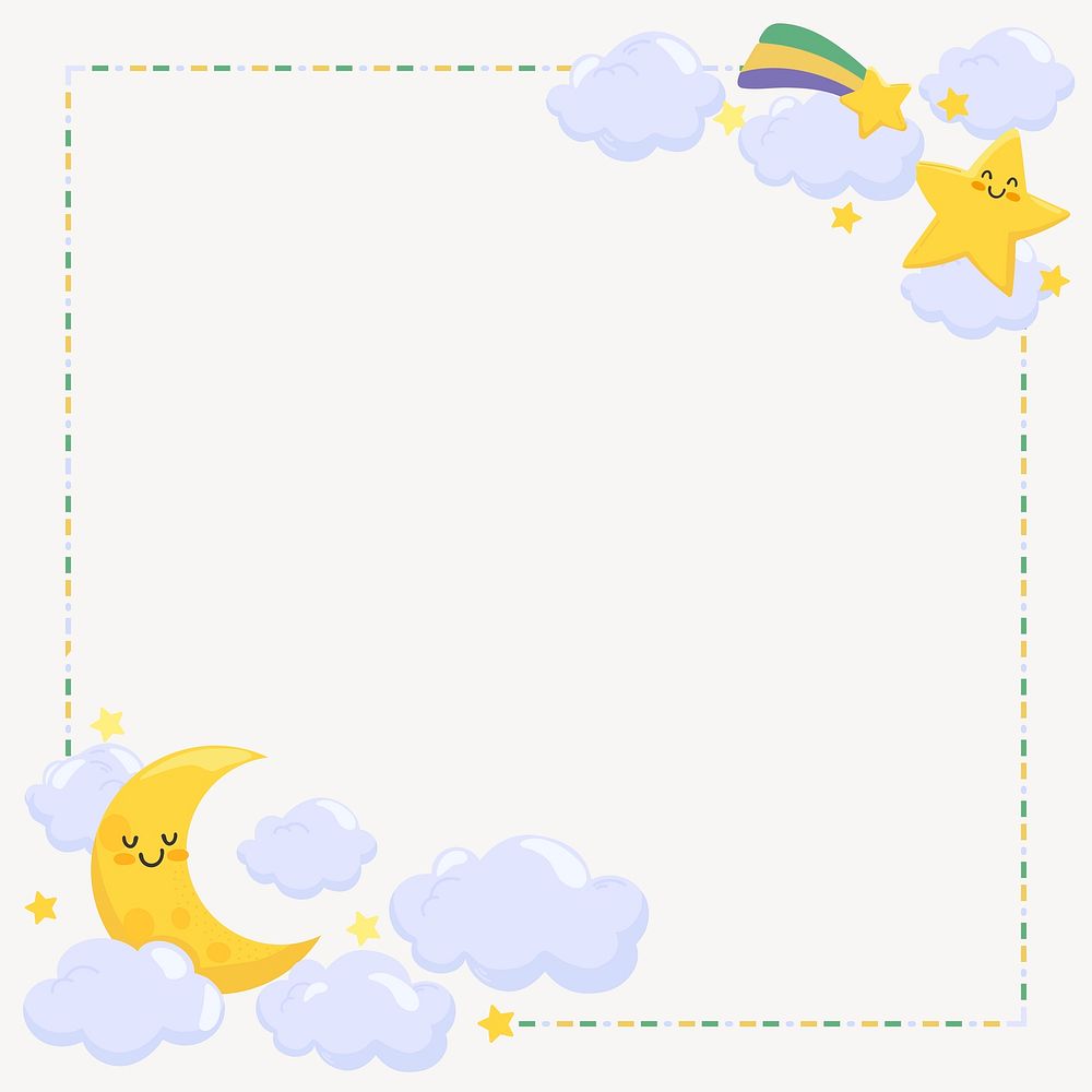 Moon & star frame collage element, cute cartoon illustration vector