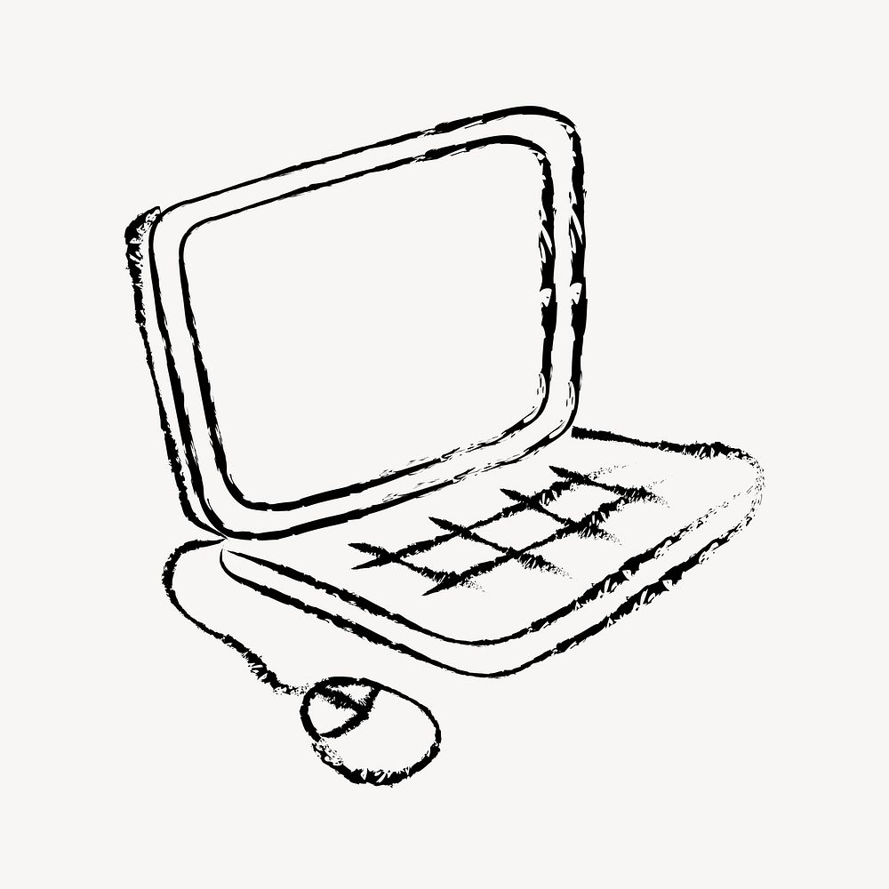 Laptop sticker, digital device doodle in black psd