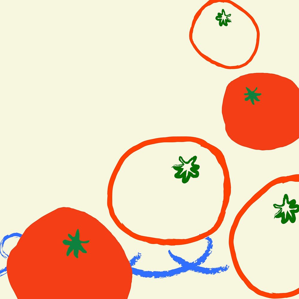 Tomato doodle background, cute fruit border