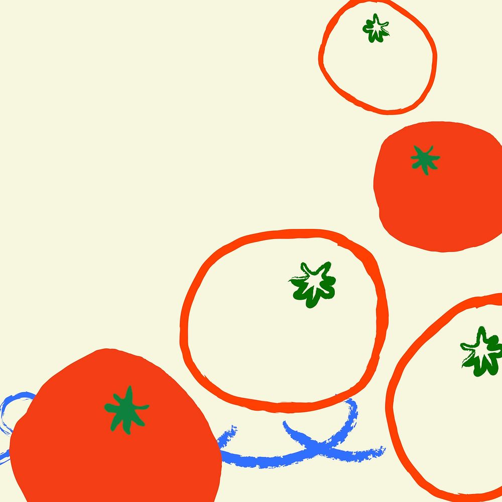 Tomato doodle background, cute fruit border psd