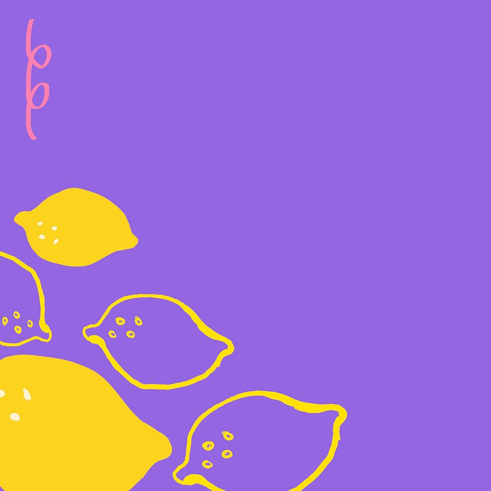 Cute lemon background, purple fruit doodle border psd