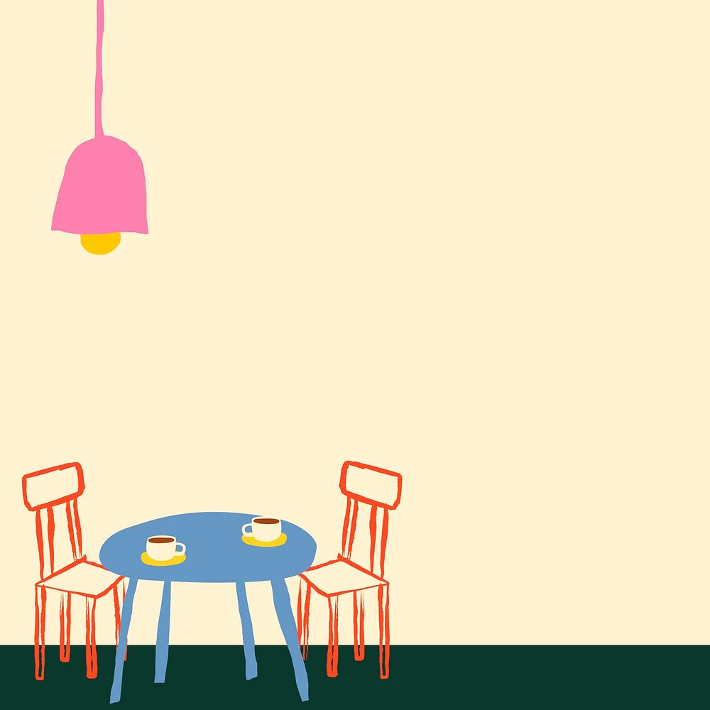 Aesthetic dining corner background, furniture doodle border psd