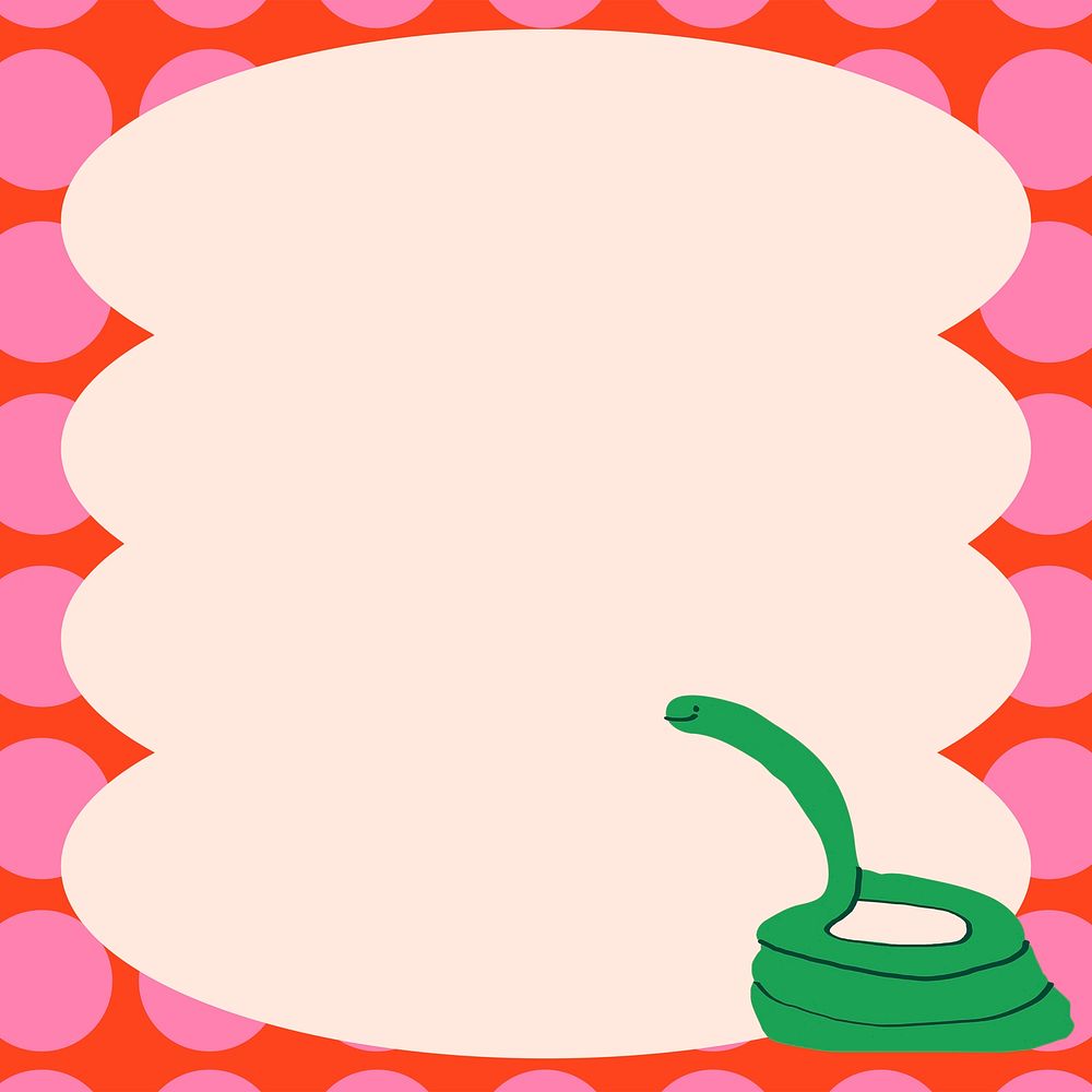 Pink funky frame background, cute snake doodle psd