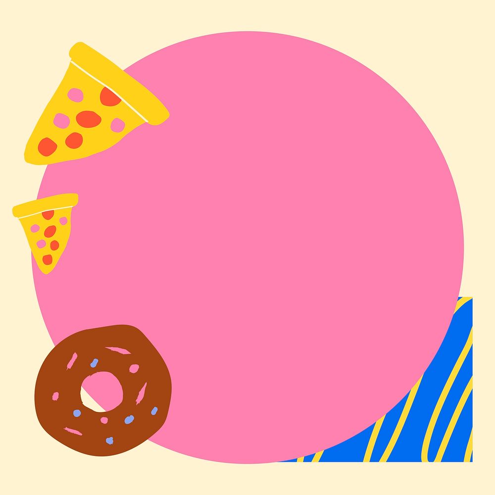 Food doodle frame background, funky pink design vector