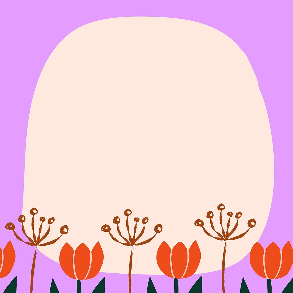 Tulip flower frame background, cute Spring doodle psd