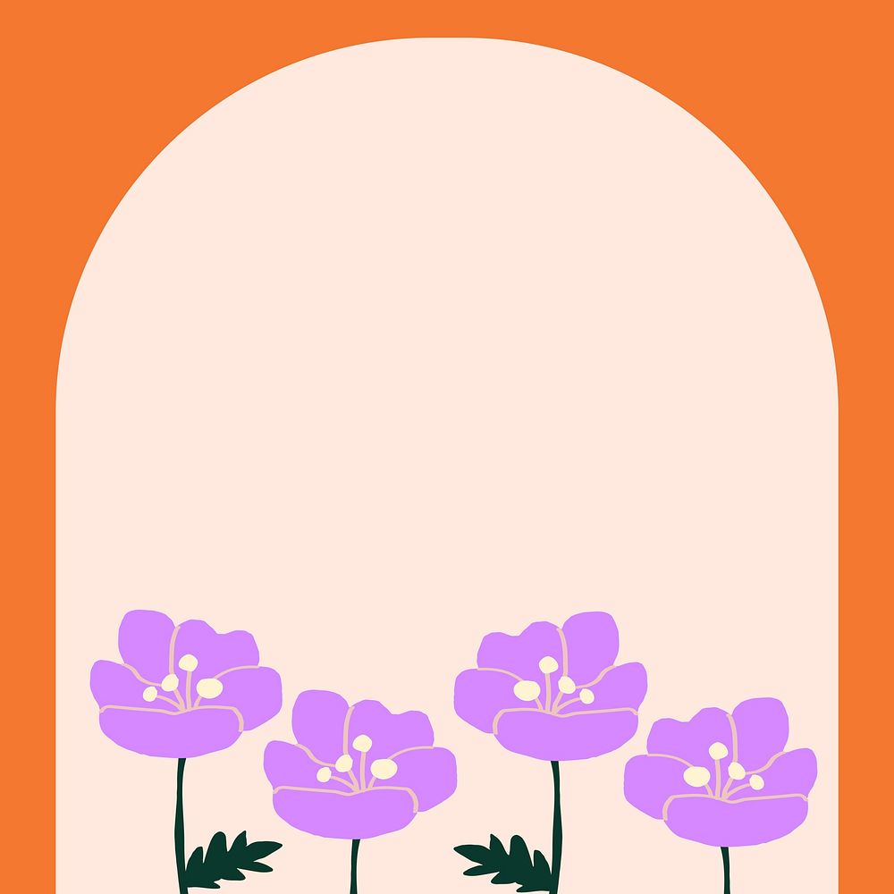 Cute flower frame background, beige arch shape vector