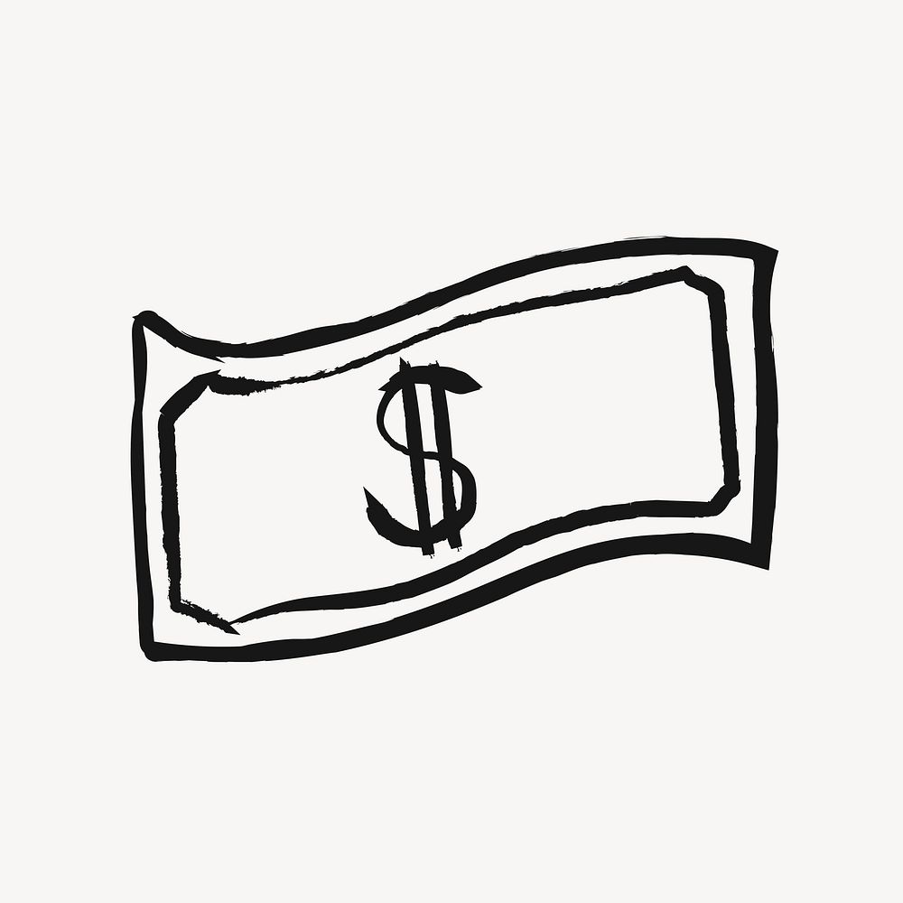 Dollar bill, money doodle in black vector