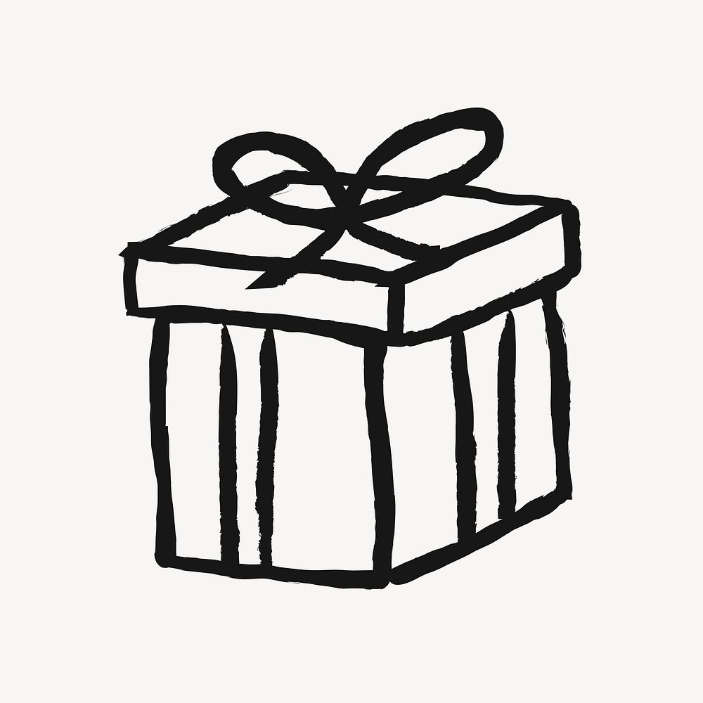 Gift box sticker, object doodle in black psd