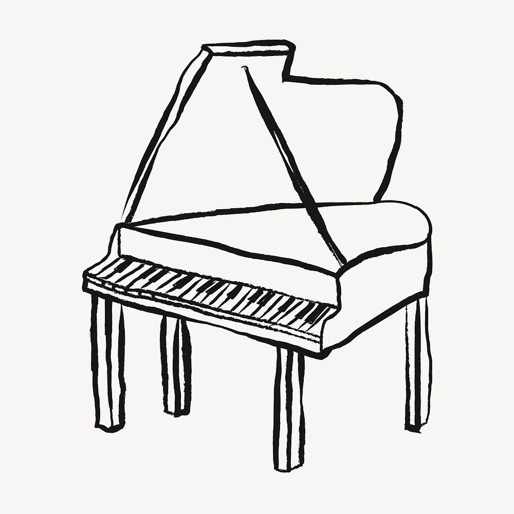 Grand piano, musical instrument doodle in black