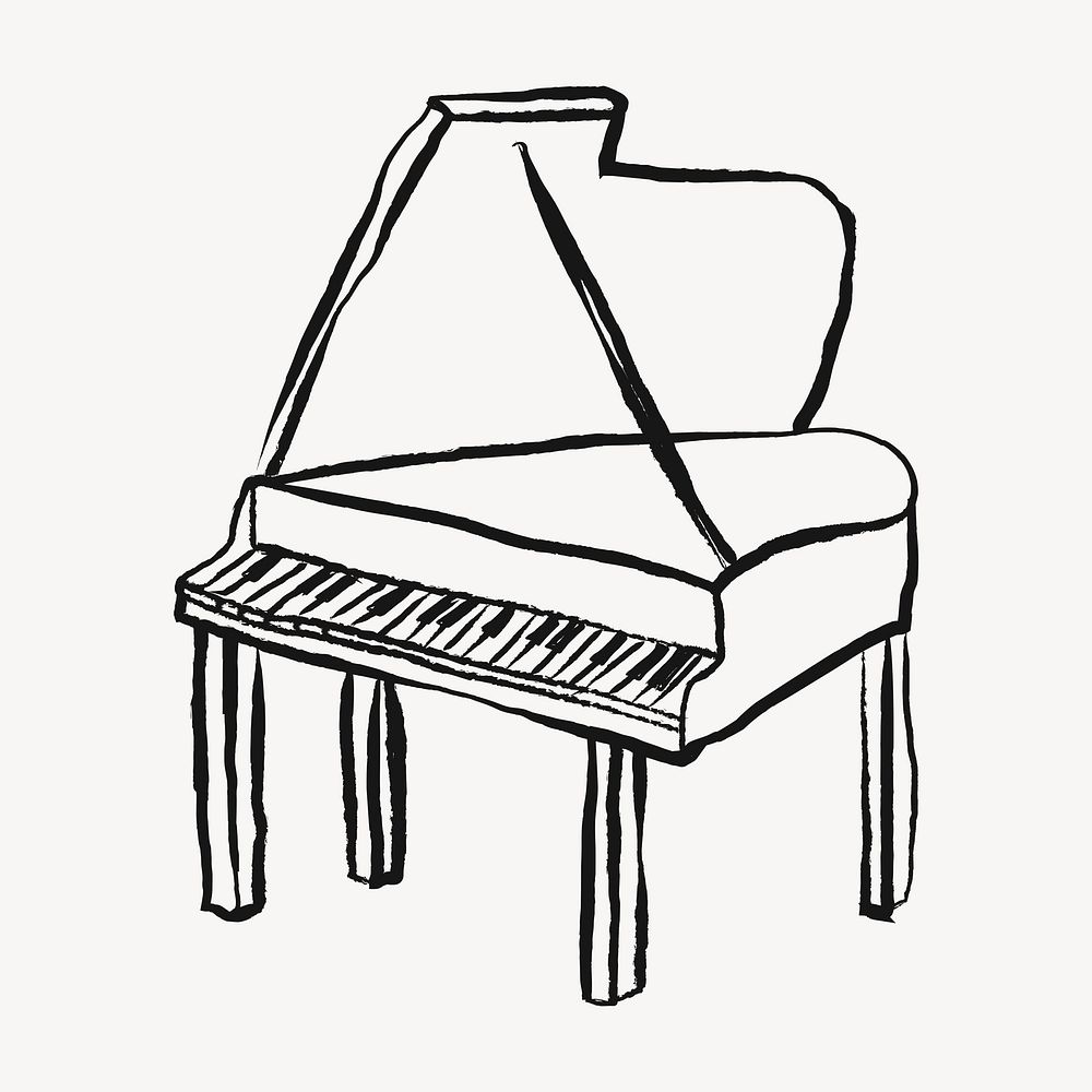 Grand piano sticker, musical instrument doodle in black psd