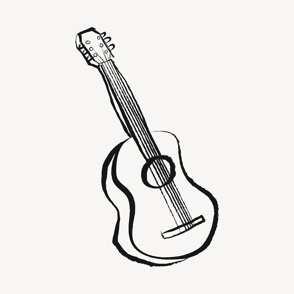 Acoustic guitar sticker, musical instrument doodle in black psd