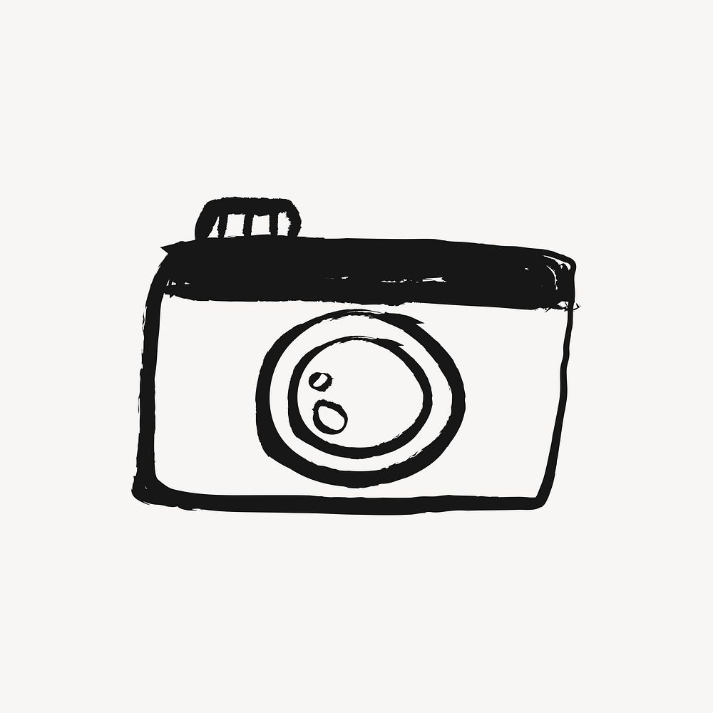 Camera sticker, object doodle in black vector