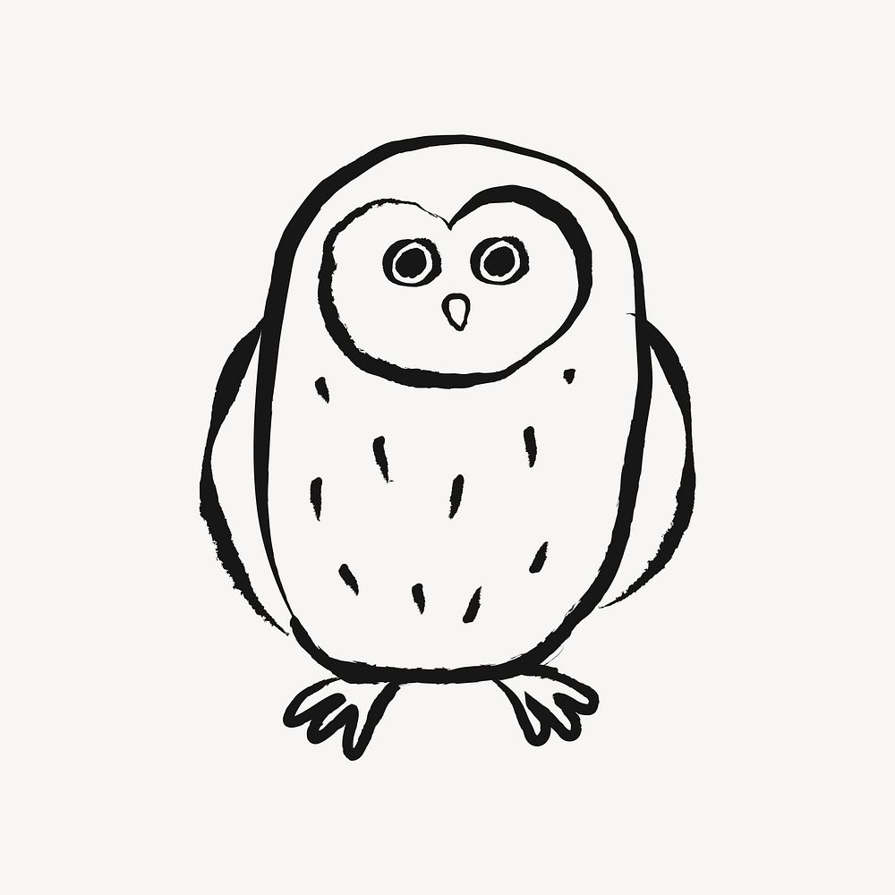 Owl bird sticker, animal doodle in black psd