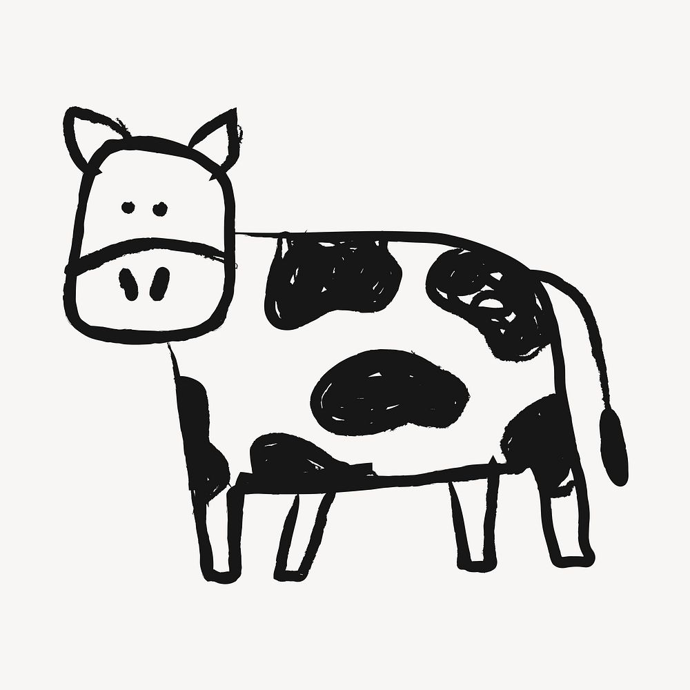 Dairy cattle, cow, animal doodle in black