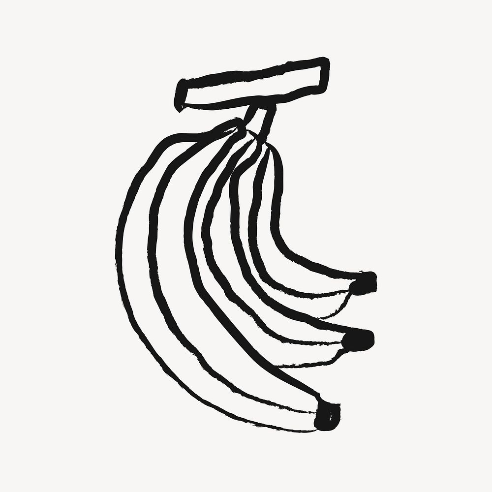 Banana sticker, fruit doodle in black vector