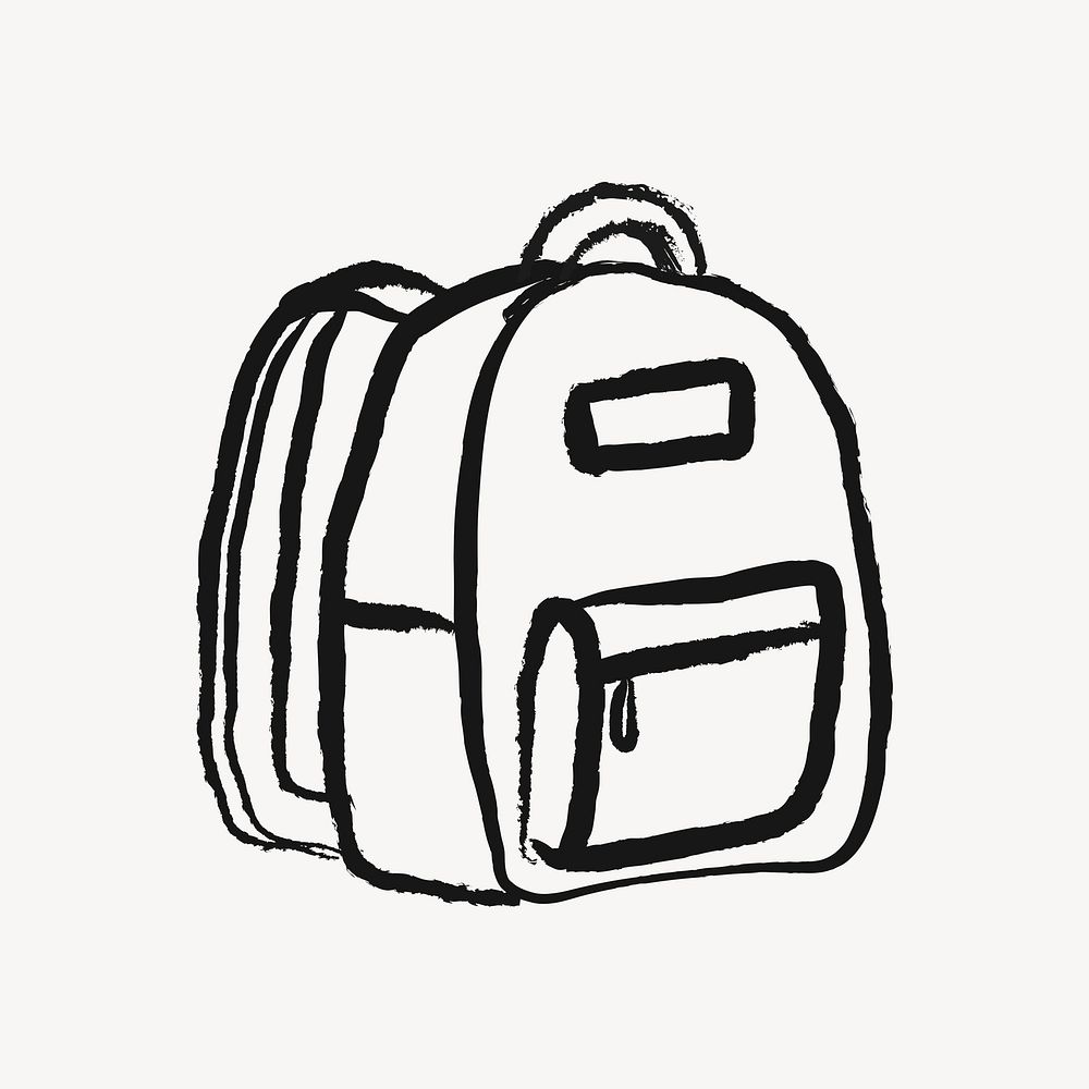 Backpack sticker, object doodle in black psd
