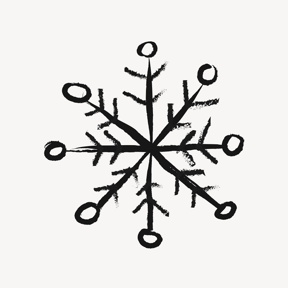 Snowflake sticker, Christmas doodle in black psd