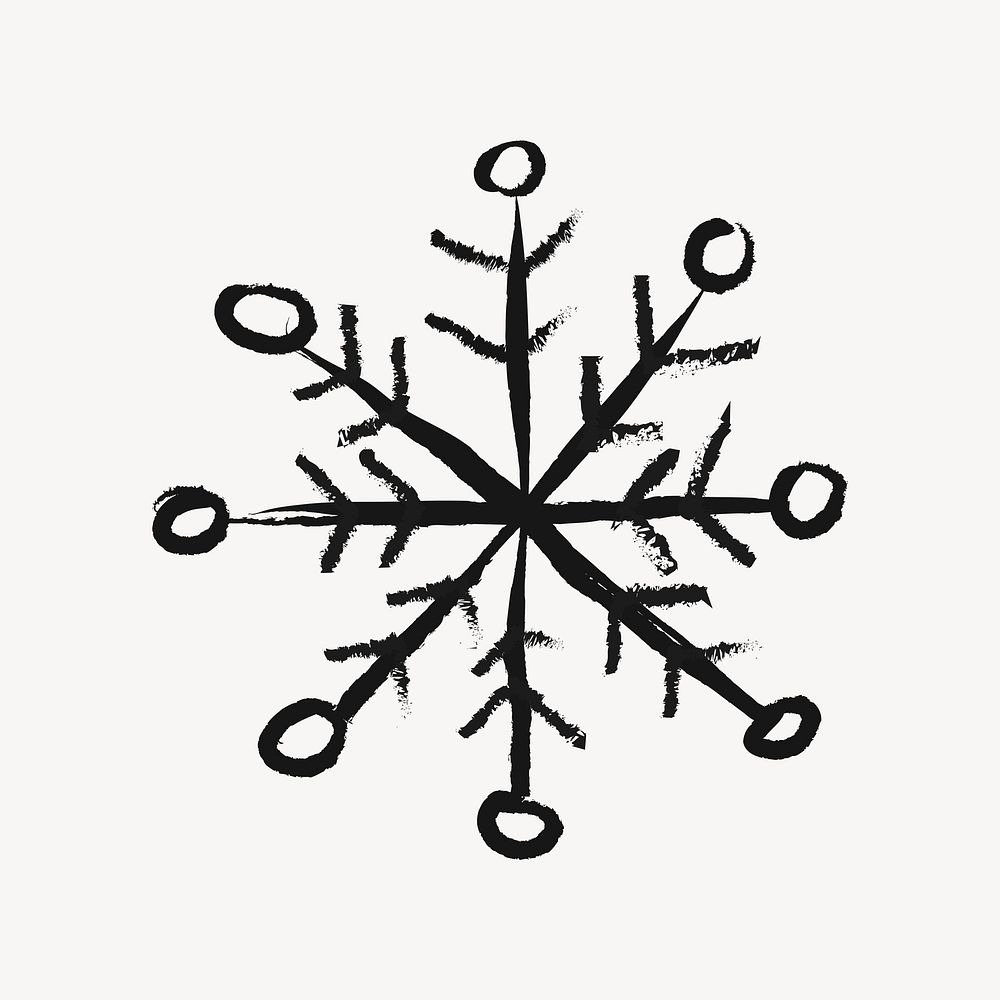 Snowflake sticker, Christmas doodle in black vector