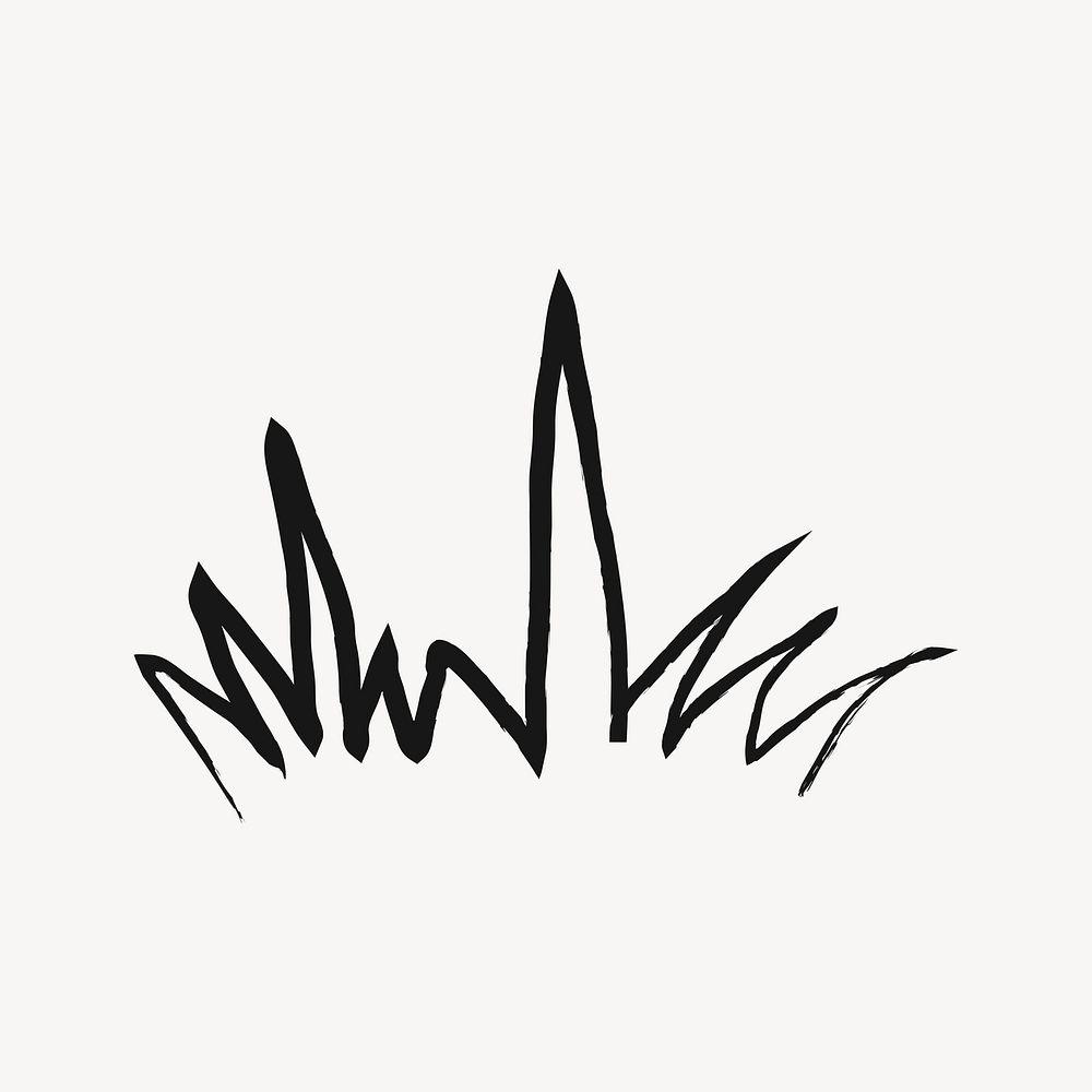 Grass sticker, nature doodle in black psd