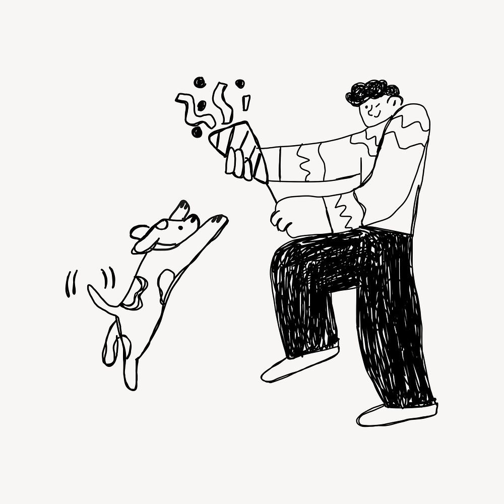 Man partying with dog doodle in black psd