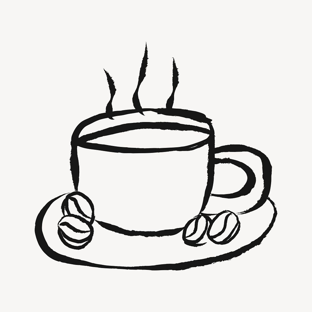 Coffee cup sticker, beverage doodle in black vector