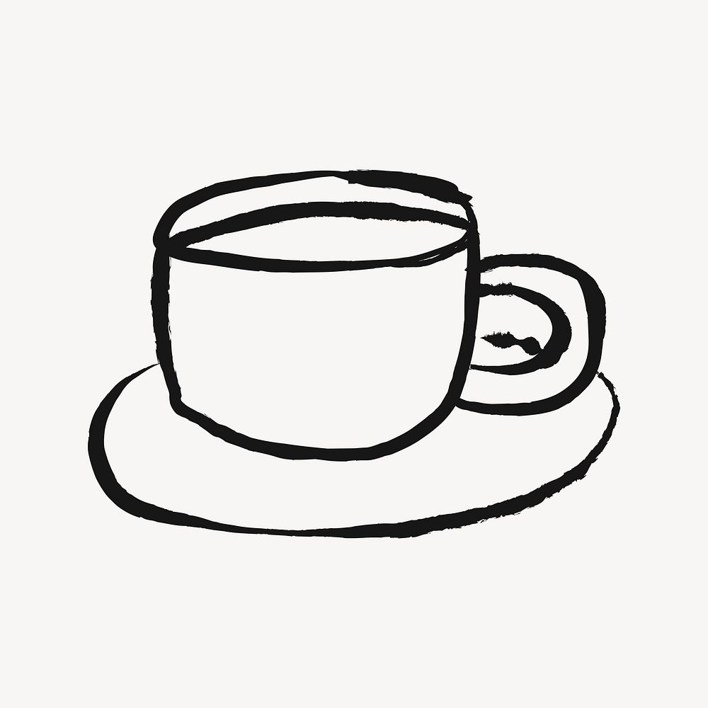 Coffee cup sticker, beverage doodle in black psd