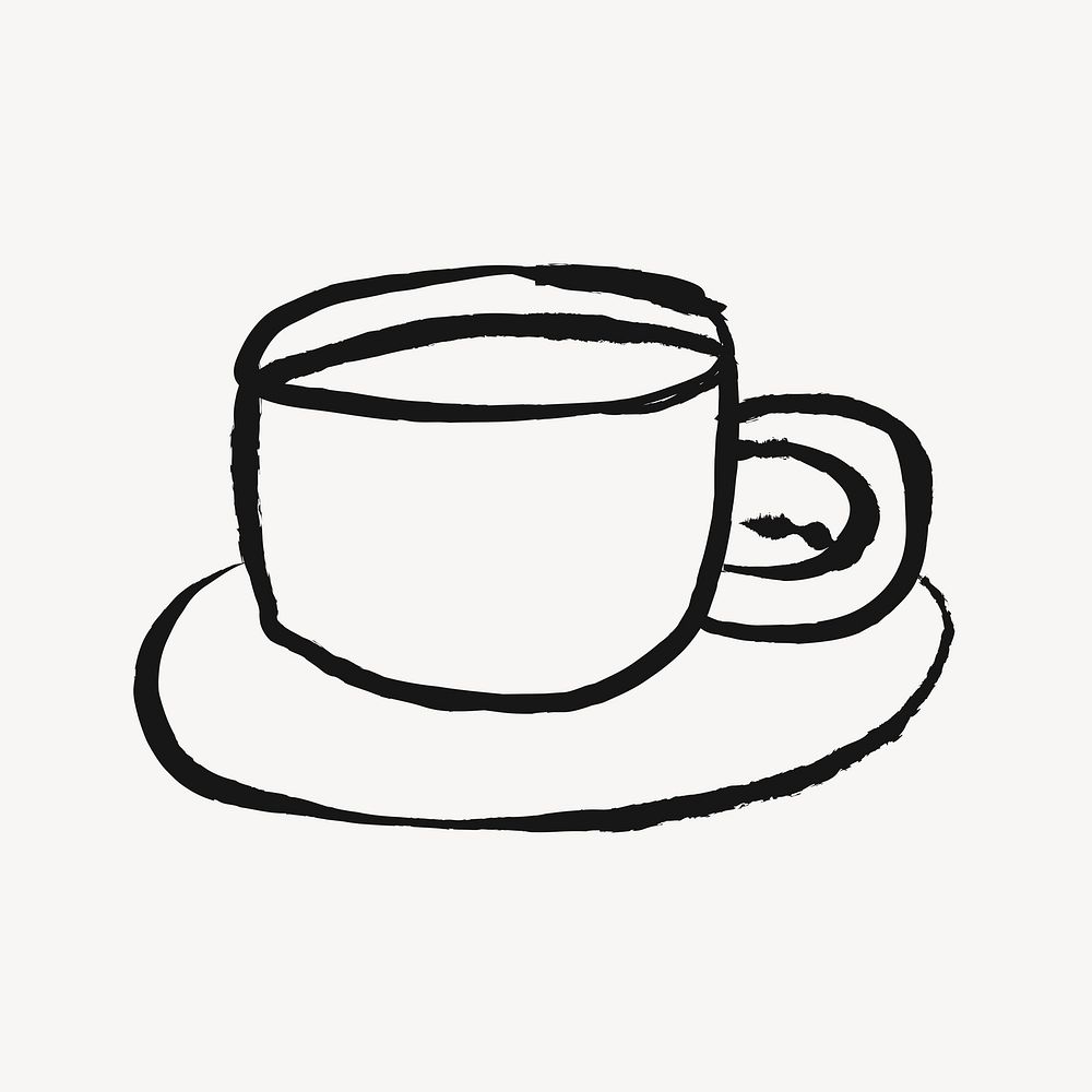 Coffee cup sticker, beverage doodle in black vector