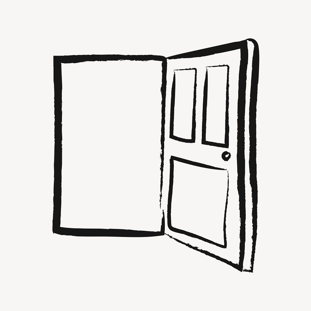 Open door sticker, home interior doodle in black psd
