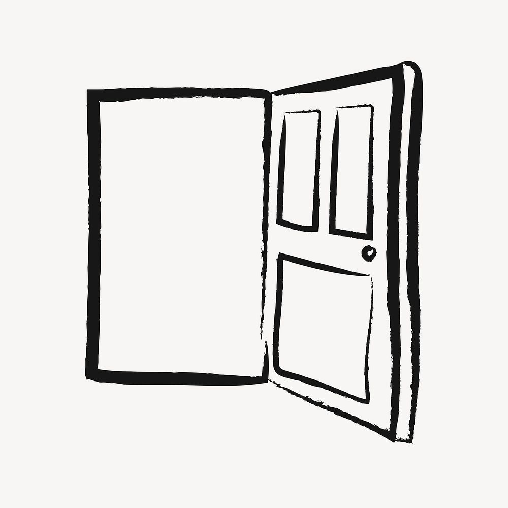 Open door sticker, home interior doodle in black vector