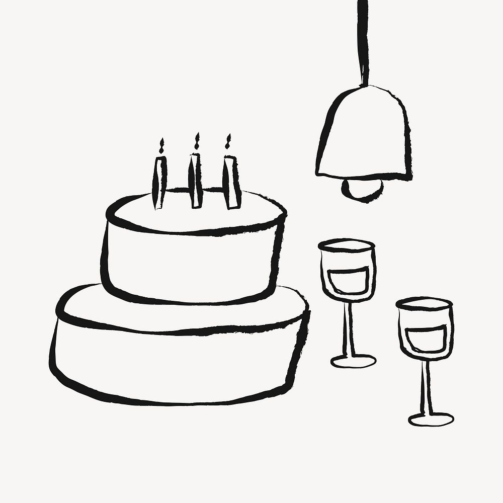 Birthday celebration, doodle in black