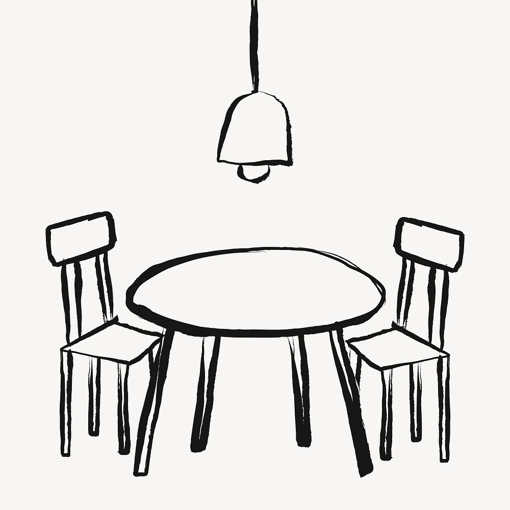Dining table sticker, home interior doodle in black vector