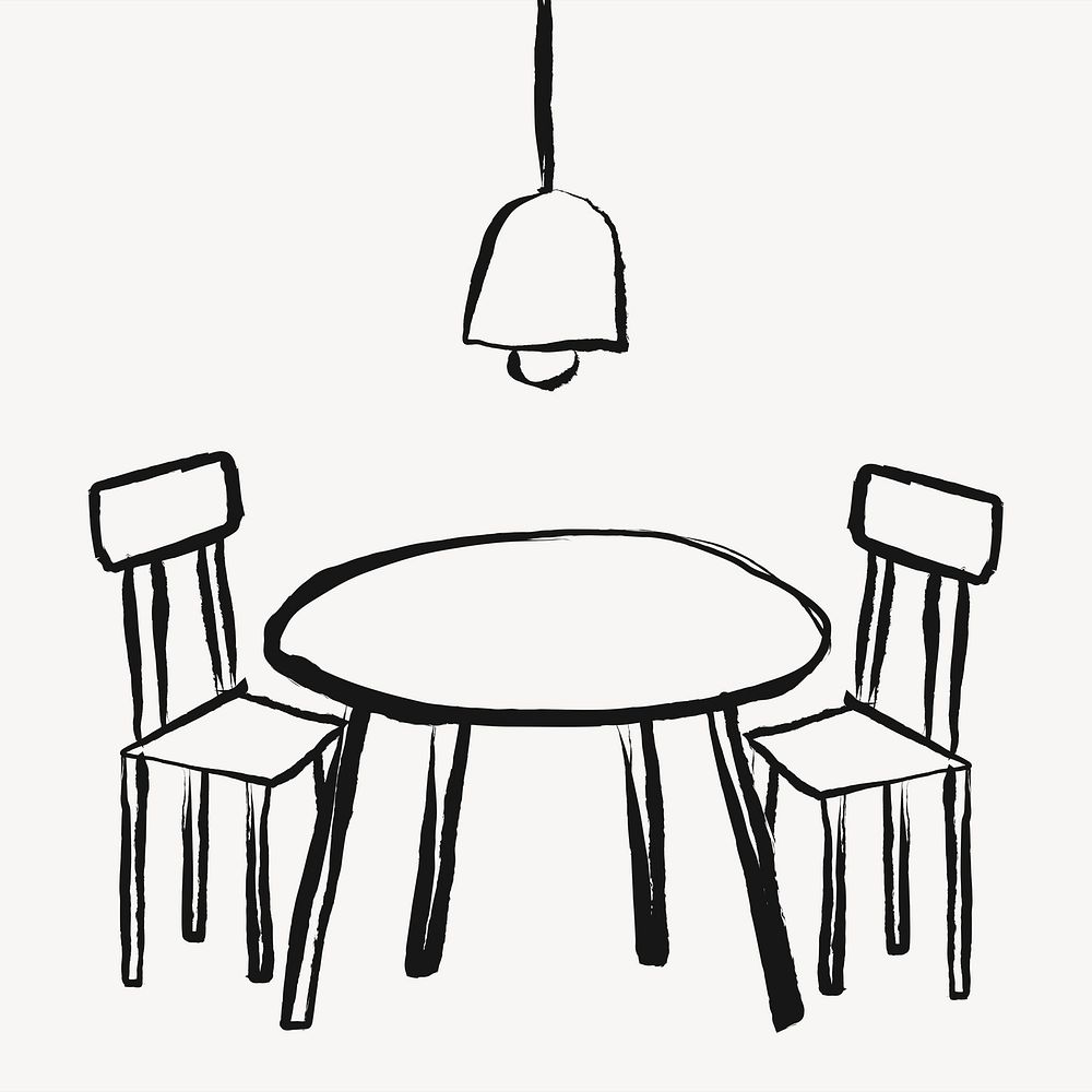 Dining table sticker, home interior doodle in black psd