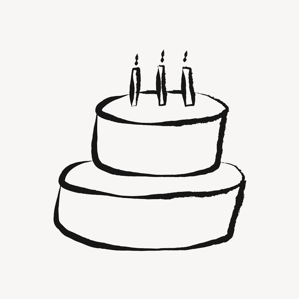 Birthday cake sticker, celebration doodle in black vector