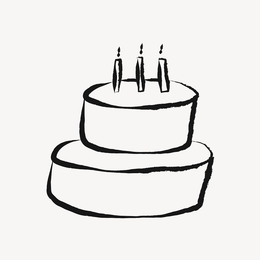 Birthday cake, celebration doodle in black