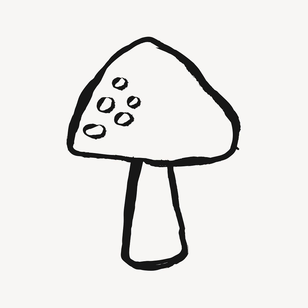 Mushroom sticker, plant doodle in black psd