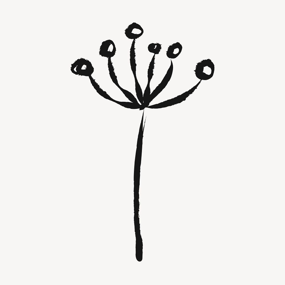 Cute flower sticker, doodle in black psd