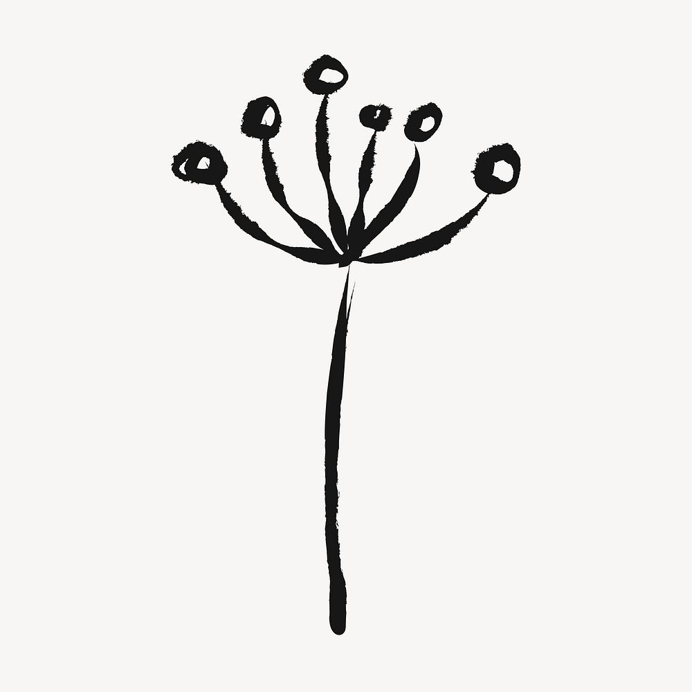 Cute flower sticker, doodle in black vector