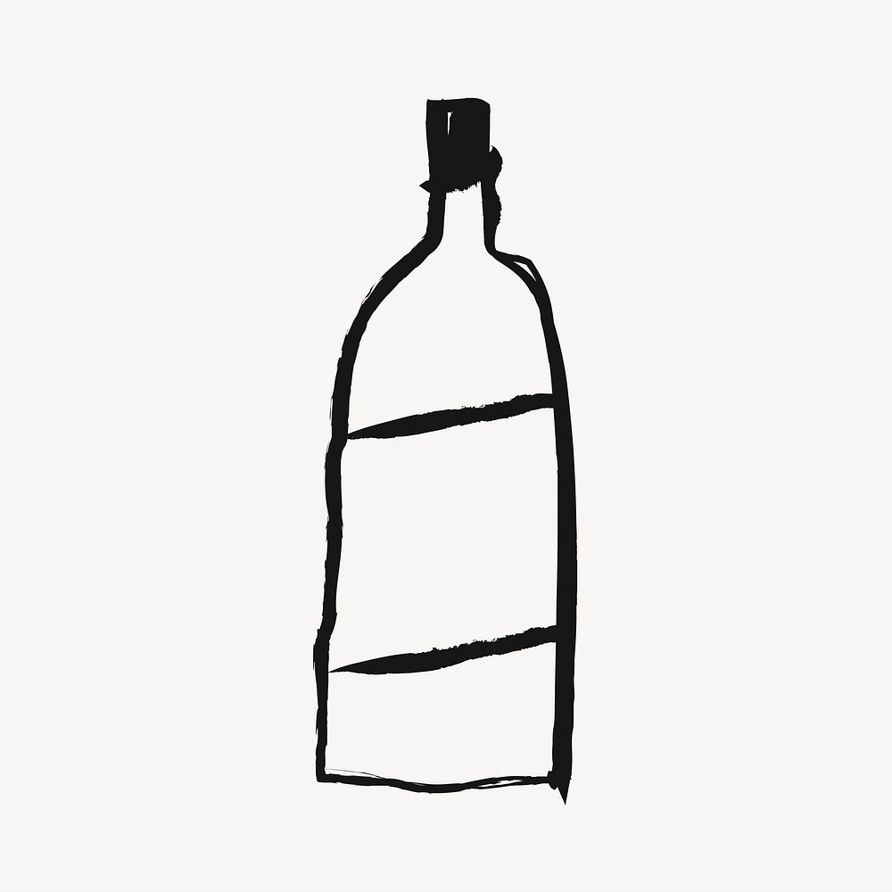 Bottle sticker, object doodle in black psd